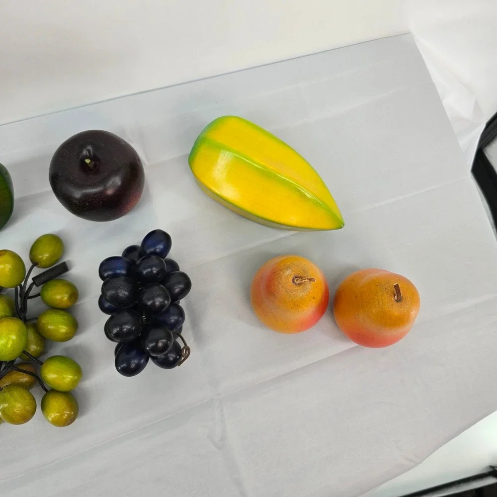 Vintage Hand Painted Wooden Fruit Set 8pc Watermelon Grapes Apple Pear Starfruit